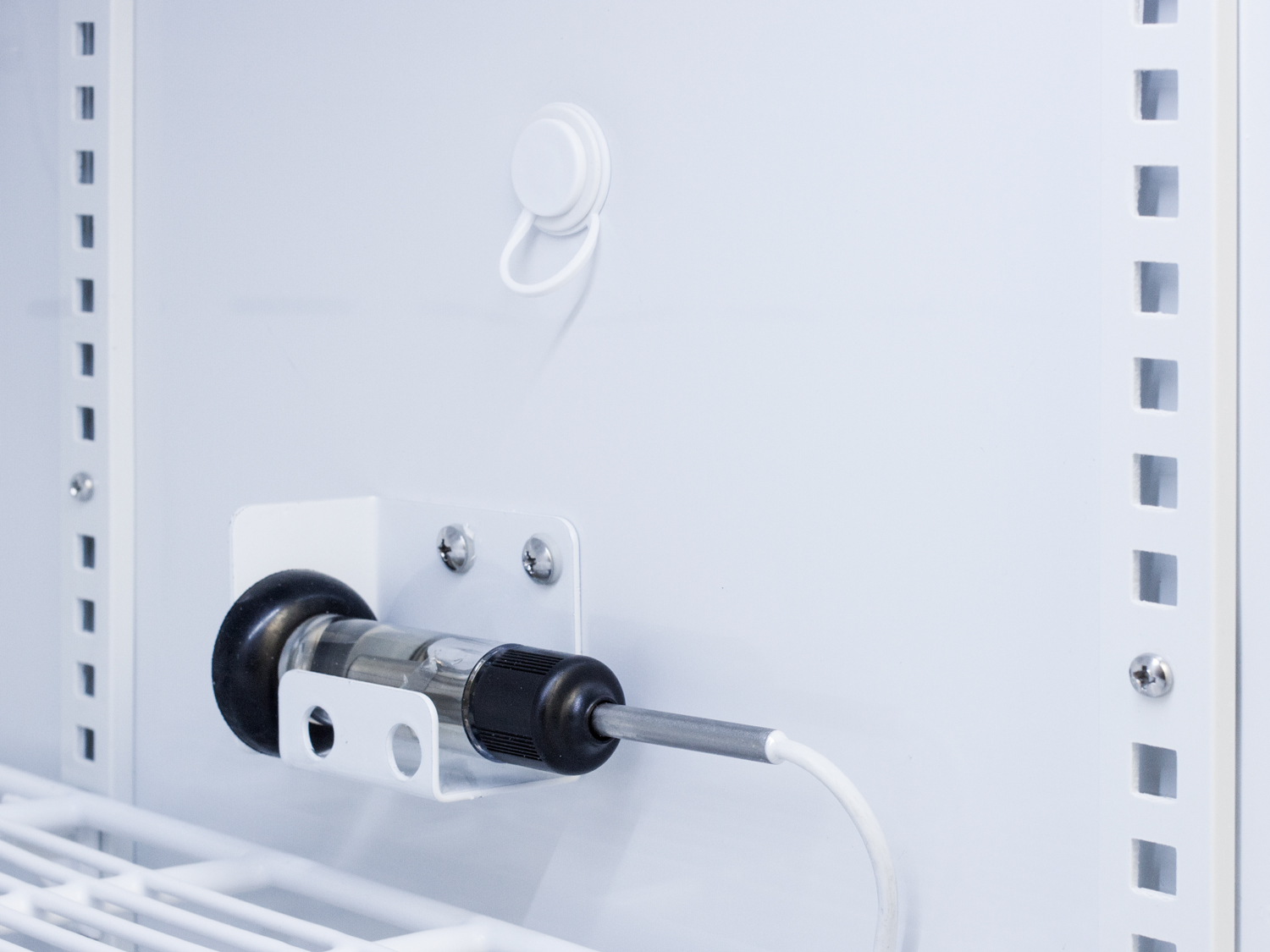 Performance series Med-Lab 8 cu.ft. upright all-refrigerator for laboratory storage with factory-installed data logger, antimicrobial silver-ion handle, and hospital grade cord with 'green dot' plug